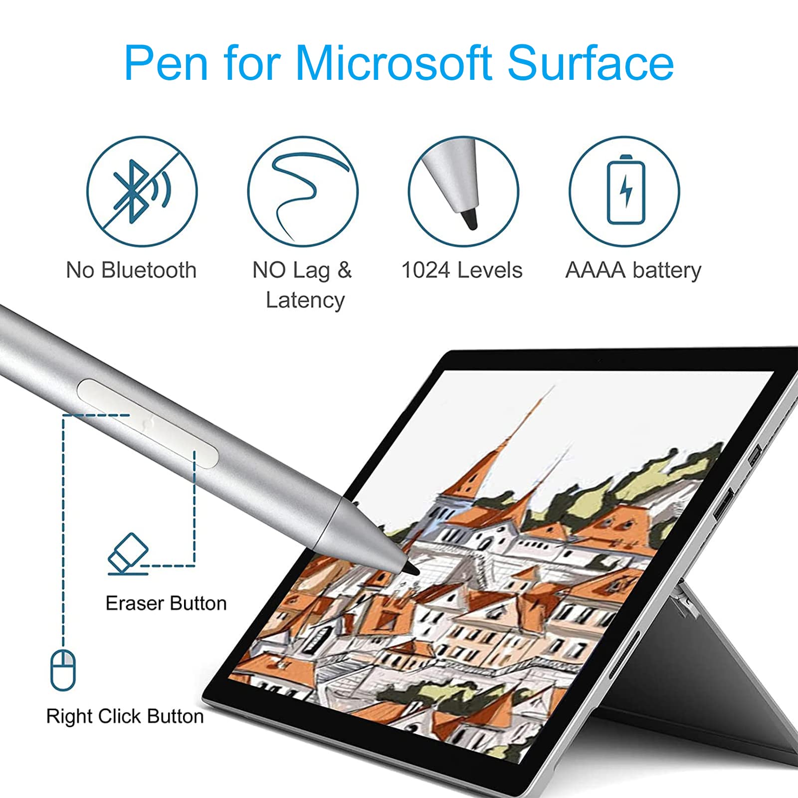 Microsoft Surface Stylus Pen - Pro X/7/6/5/4/3, Book/Laptop/Studio
